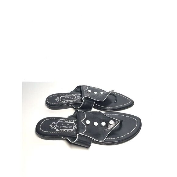 Lulu Guinness Black White Leather Tux Slides Sandals Women’s Sz 37.5M US/7M US - Picture 5 of 14
